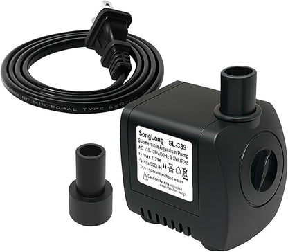 SongLong 130GPH Small Submersible Water Pump 4ft High Lift for Fountains | Ultra-Quiet Perfect for Hydroponics, Small Ponds, Aquariums, Fountain