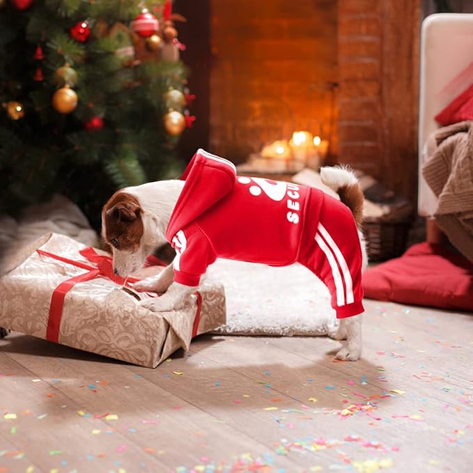 Dog Hoodie Security Clothes 4 Legs Jumpsuit Sweatshirt Hoodies Soft & Warm Dog Outfit Pullover Dog Winter Clothes Sweater for Small Medium Large Dogs Cats (Red, X-Large)