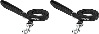 Voyager Reflective Dog Leash with Neoprene Handle, 5ft Long, Supports Small, Medium, and Large Breed Puppies, Cute and Heavy Duty for Walking, Running, and Training - Black (Leash), S (Pack of 2)