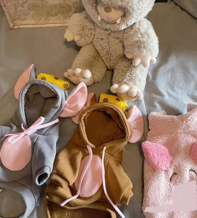 Dog Hoodies Cat Clothes Autumn Winter Sweatshirts Teddy Bulldog Bulldog Clothing Can Transform Into Frog Elk Mouse (Brown Mouse,S)