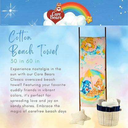 Franco Collectibles Care Bears Heart Classic Retro Super Soft Cotton Bath/Pool/Beach Towel, 60 in x 30 in, (Official Licensed Product)