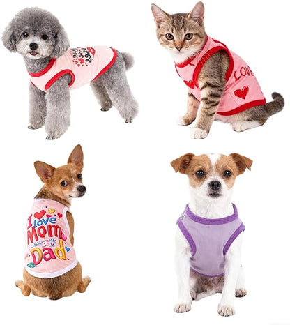Topbuti 4 Pack Dog Shirts Summer Pet T Shirts Puppy Clothes Dog Clothing Breathable Cat Sleeveless Vest for Small Dogs Cats (Large, Love)