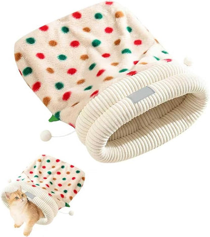 Cat Winter Sleeping Bag Soft Warm Cozy Pet Bed Sack for Indoor Cats or Small Dogs Durable Washable Sleeping Pad (Polka, Medium)