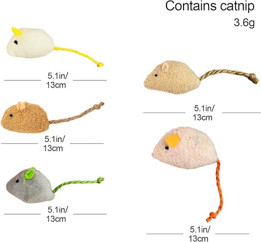 Shudyear cat Toys 5pcs Mouse Toys, Interactive Catnip Animal Toys for Indoor Kittens to Eliminate Boredom for Bored Indoor Cats (5pc)