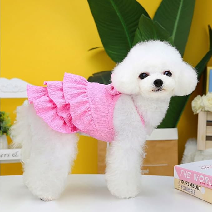 2 Pack Summer Dog Dresses with Bow Girl Puppy Clothes for Small Dog Spring Cat Outfit Sleeveless Pet Tiered Layered Cake Dress for Kitten Chihuahua Pomeranian Yorkie (Pink Yellow, X-Large)