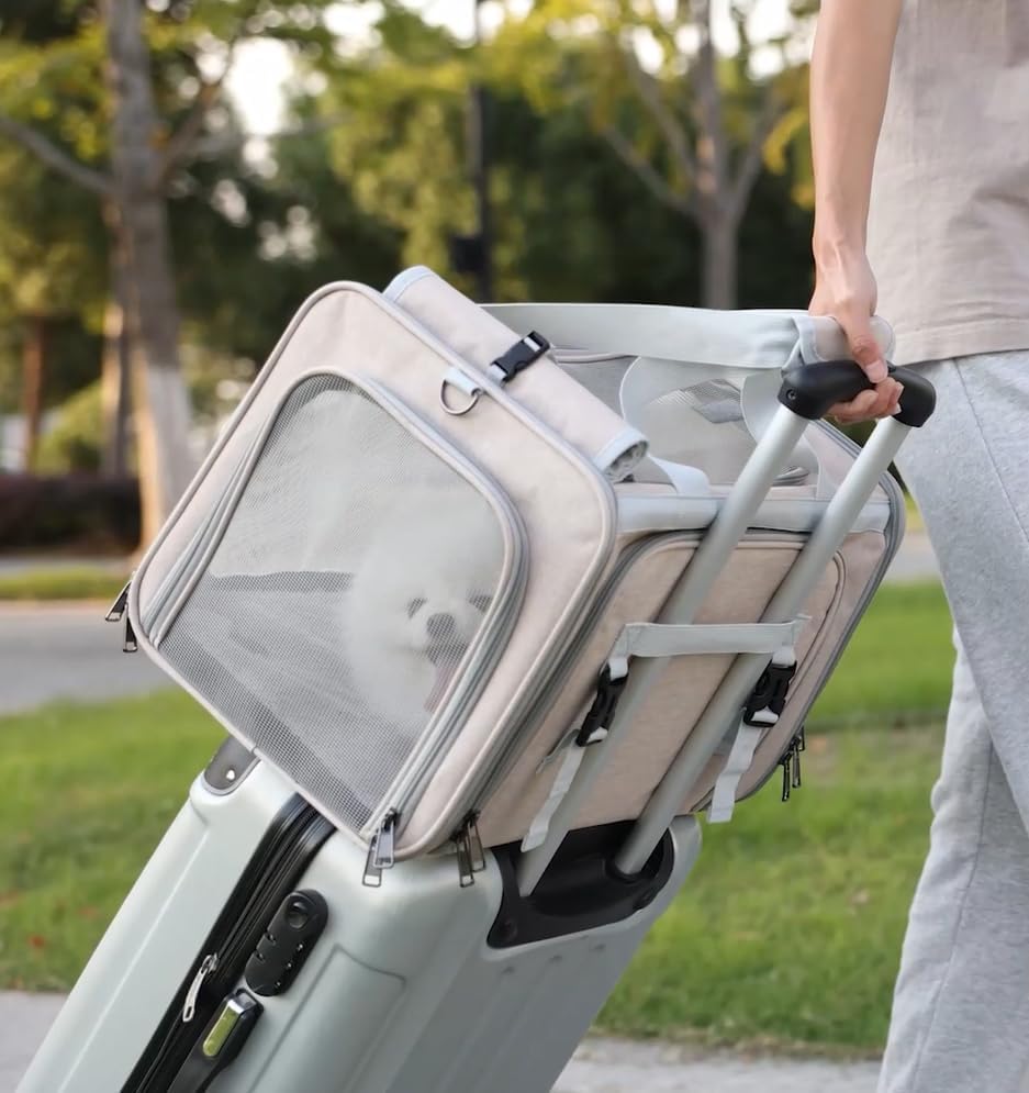 Small Dogs Carrier Airline Approved Soft Cat Carriers Stylish Expandable Pets Carriers Puppies Kitties Cage,Ventilated,Rabbit Bunny Small Animals Travel Outdoor Khaki Color