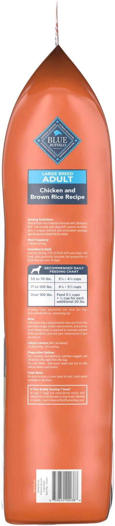 Blue Buffalo Life Protection Formula Large Breed Adult Dry Dog Food, Promotes Joint Health and Lean Muscles, Made with Natural Ingredients, Chicken & Brown Rice Recipe, 30-lb Bag