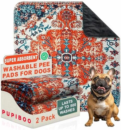 PUPIBOO Washable Pee Pads for Dogs and Cats - Super Absorbent Reusable Puppy Training Pads - 100% Waterproof, Leak-Proof & Non-Slip Whelping Pads for Pet Housebreaking