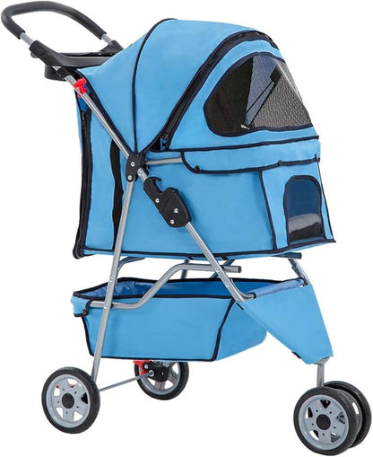 BestPet | 3-Wheel Pet Stroller | Dog and Cat Stroller | Breathable Mesh | Lightweight Travel Carrier | Waterproof & Foldable Design | Storage Basket | Black | for Daily Walks & Outdoor Use