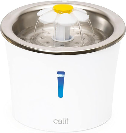 Catit Stainless Steel Flower Fountain with Triple Action Filter, 3 L | Cat Drinking Water Fountain