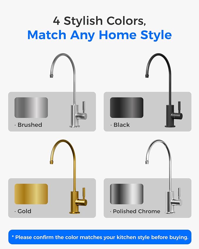 Waterdrop G2FCT-BLK Drinking Water Faucet, NSF/ANSI 372 Certified, Black | RO Water Filter Faucet for Kitchen Bar Sink, Lead-Free, 304 Stainless Steel, Single Handle, 360° Swivel Spout