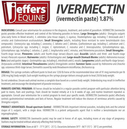 Jeffers Ivermectin Gel Dewormer for Horses - Apple Flavored, Broad Spectrum Dewormer Paste - Effective Parasite Control for Worms, Pinworms, Bots & More - Safe for All Equine, 12 Pack