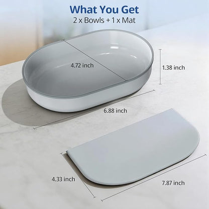 Bowl & Mat Set for Automatic Microchip Cat Feeder, 1 Flat & 1 Split Bowl with Sealing Ring + 1 Mat, Keep Food Fresh, Easy to Clean (Grey)