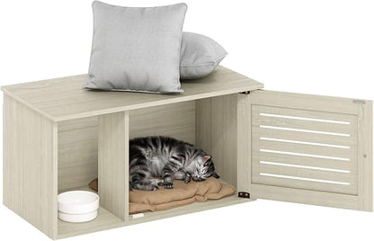 Furinno Peli Farmhouse Hidden Cat Litter Box with Divider, White Wash