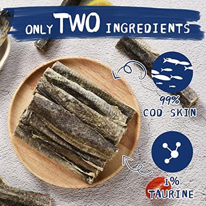 PAWUP Dog Treats, Cod Skins Dog Treat with Taurine, One-Ingredient Grain-Free Chew Fish Skin Rolls Rich in Omega3, 8 oz (4-6 Count)