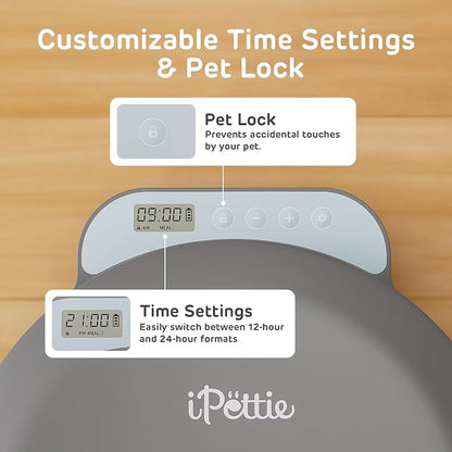 iPettie Zharko Four Meals Automatic Wet Food Feeder - True 4 Meal Design with Locking Lid, Smart Cat Timer Automatic Feeder for Wet Cat Food, Two Ice Packs, Easy to Clean & Portable Design
