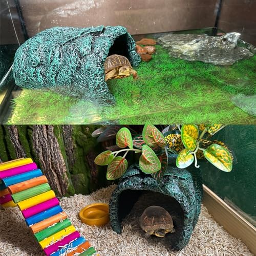 Reptile Rock Hide Cave Large Terrarium Habitat Decor Rock Turtle Hide Tortoise Aquarium Hideout for Lizards Snake Amphibians Fish