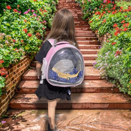 Leopard Gecko Backpack Carrier,Reptile Portable Backpack Carrier with Small Backpack Harness Leash Set,Space Capsule Clear Bubble Window Travel Backpack for Lizard Travel,Guinea Pig,Rabbit
