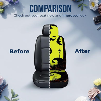 GENANY Nightmare Skellington Car Seat Covers Set of 2, Horror Breathable Front Seat Covers for Truck Sedan SUV, Movie Themed Car Accessories, Horror Gift for Women Men