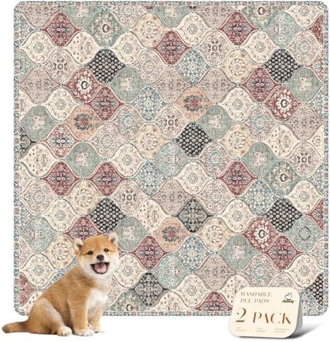 nunubaby Washable Pee Pads for Dogs, Stylish, Non-Slip and Leak-Proof Pee Pads. Reusable Potty Pads for Dogs for Crates and Floors.(Dark Red/Multi,48" x48" )