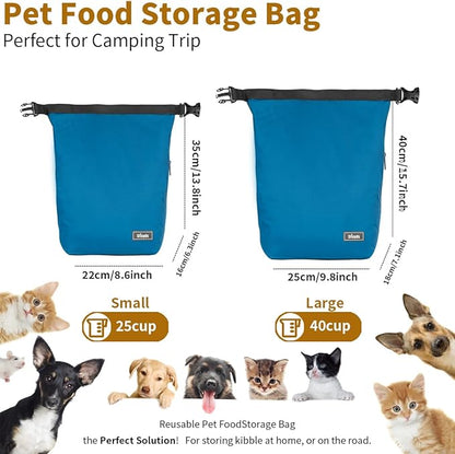 Pet Food Storage Bag Travel Dog Food Container 2PCS Collapsible Dog Travel Bowls and Zipper Side (Blue, Small)