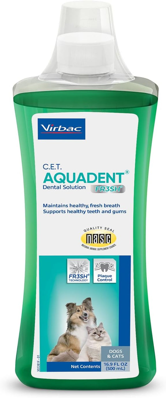 Virbac C.E.T. AQUADENT® FR3SH® Dental Solution for Dogs & Cats - Supports Dental Health & Fresher Breath - VOHC Approved for Dogs (500 ml)