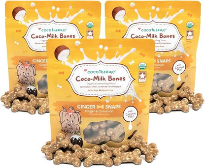 CocoTherapy Ginger Coco-Milk Bones 3 Pack, 6 Ounces Each, USDA Organic