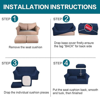 Turquoize 3 Piece Sofa Covers for 2 Cushion Couch Sofa Slipcover Soft Couch Cover for Dogs-Washable Sofa Furniture Covers with 2 Individual Cushion Covers, (2 Cushion Sofa, Navy)
