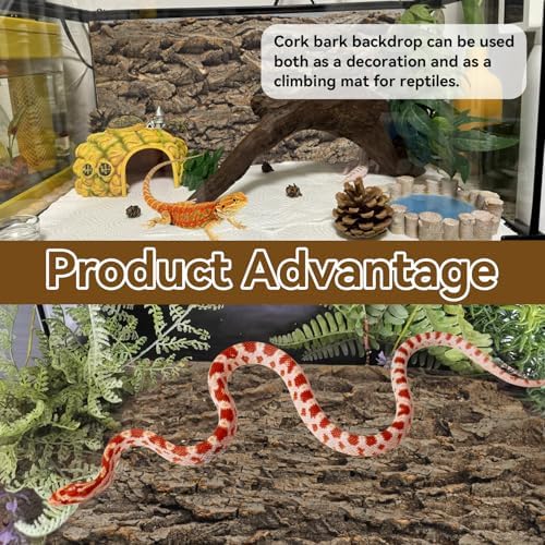 4PCS Reptile Cork Bark Mat,15.74 x 11.81 Inch Natural Cork Wood Terrarium Background Bearded Dragon Tank Bark Backdrop Wall Decor for Lizard Gecko Chameleon Tortoise Snake Spider Frog