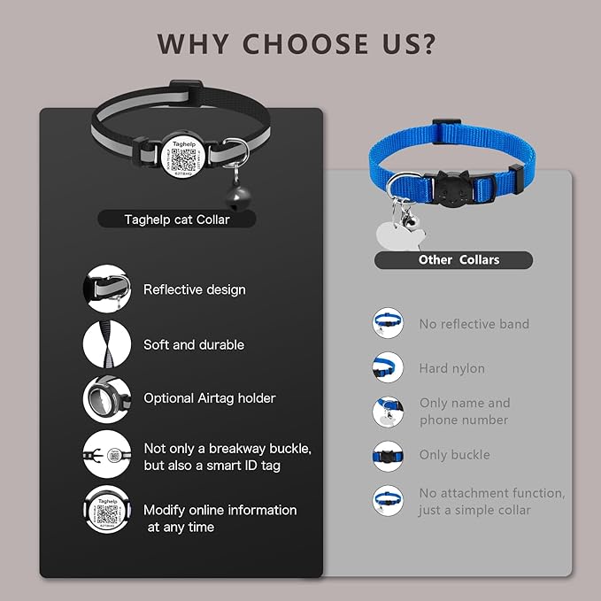2-Pack Reflective Cat Collar with Bell - Breakaway Safety Collar Elastic Design, QR Code Name Tag & Night Safety Feature for Indoor/Outdoor,Kitten Cat ID Tag Personalized(Black)