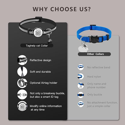 Smart Lost Pet Solution: QR Code Cat Collar Breakaway with Online ID, 2 Pack Reflective Adjustable Collar with Bells (7.5-12.5 Inch) for Indoor/Outdoor Cats, Purple by TAGHELP