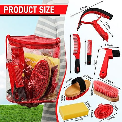 Cunhill 9 Pcs Horse Grooming Kit Tack Room Supplies, Cute, Red