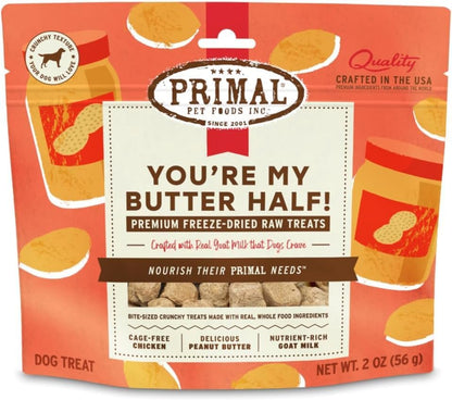 Primal My Butter Half, Dog Treats, Chicken & Peanut Butter, 2 oz