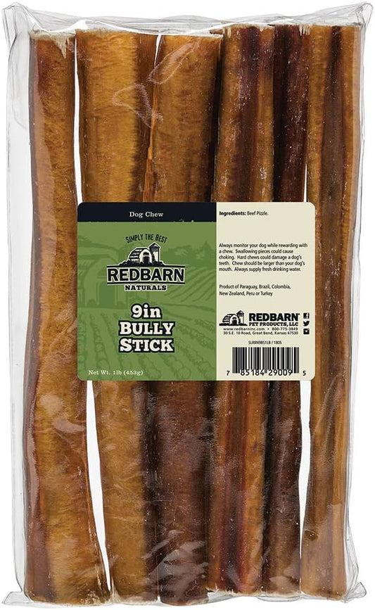 Redbarn Pet Products 9" Bully Sticks for Dogs, 1 lb. Bag, Pack of 8