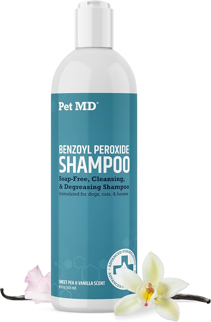 Pet MD Benzoyl Peroxide Shampoo for Dogs and Cats – Helps Relieve Itchy, Oily & Flaky Skin – Deep Cleansing & Deodorizing Formula – Scented – 12 oz