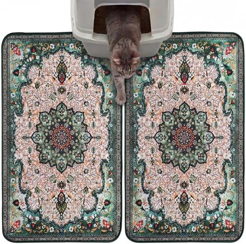Hompet Cat Litter Mat 2 Pack, 18x28 Machine Washable Trapping Mats for Cats, Super Absorbent & Urine-Proof Cat Litter Box Mat for Floor, Waterproof & Non Slip Kitty Litter Rug