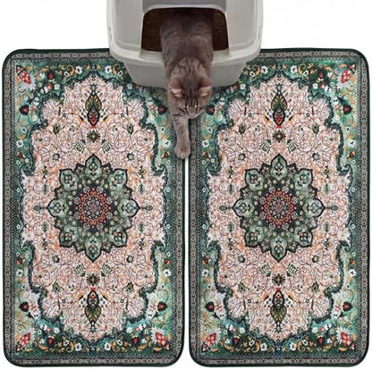 Hompet Cat Litter Mat 2 Pack, 18x28 Machine Washable Trapping Mats for Cats, Super Absorbent & Urine-Proof Cat Litter Box Mat for Floor, Waterproof & Non Slip Kitty Litter Rug