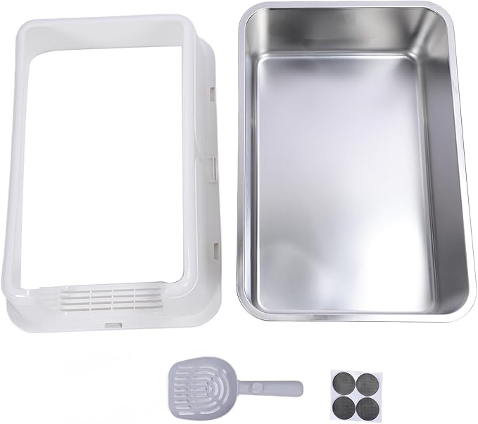Aramox Half Clad Stainless Steel Cat Bedroom with Metal with High Metal for Cats for Animal Owners and Their Like Friends Closed. (White)