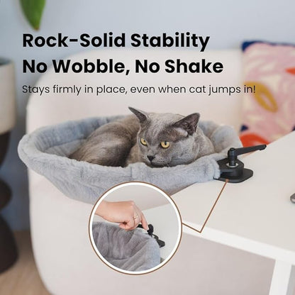 Cat Desk Bed – 180° Rotating & Adjustable Cat Hammock, 2 Washable Covers, Supports 40 lbs, Non-Slip Clamp, Soft Faux Fur, Space-Saving Design for Home Office, Remote Workers, Gamers