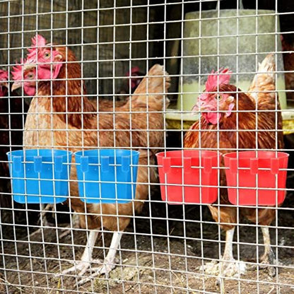 Ctosree 100 Pcs Cage Cups 8 oz Chicken Feeder, Red, Blue