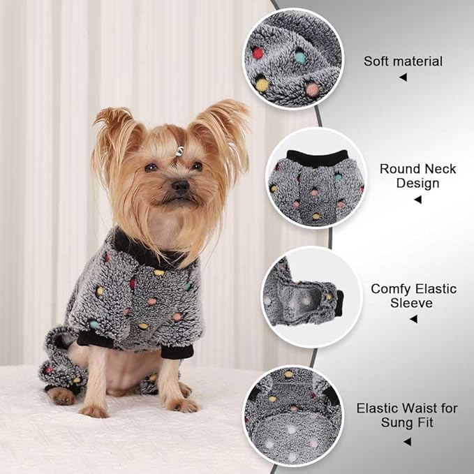 YIKEYO Dog Pajamas for Small Dogs Boy and Girl,Cotton Small Dog Sweater, Stretchable Pet Jammies Puppy Outfits for Dogs Female Male, Winter Doggie Pjs Clothes(Grey, XS)