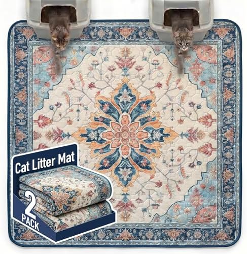 Hompet Cat Litter Mat 2 Pack, 72x72 Large Machine Washable Trapping Mats for Cats, Super Absorbent & Urine-Proof Cat Litter Box Mat for Floor, Waterproof & Non Slip Kitty Litter Rug