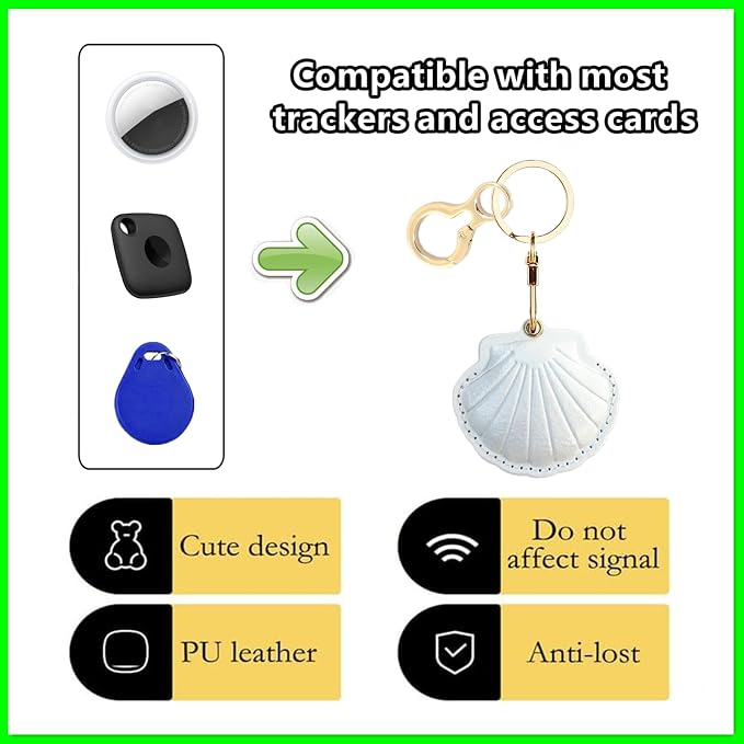 Leather Keychain Holder Case Compatible with AirTag,Cute Protective Bright Cover with Keyring,Anti-Scratch Finder GPS Tracker Case for Wallet Keys,Bag,Pets,Backpack(White)