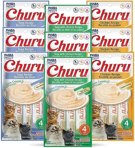 INABA Churu Lickable Purée Natural Cat Treats (Tuna and Chicken Variety Pack, 36 Tubes)