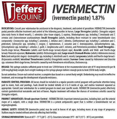 Jeffers 1.87% Ivermectin Gel Dewormer for Horses | Apple Flavored | 1 Pack