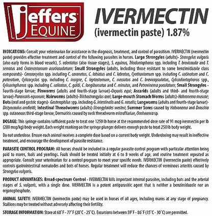 Jeffers 1.87% Ivermectin Gel Dewormer for Horses | Apple Flavored | 1 Pack
