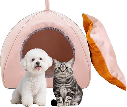 Cat Beds Cave for Indoor Cats, Water Resistance Cat House with Removable Bed Mat for All Seasons, Dog Bed for Small Dogs - Pink, Medium