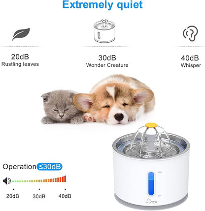 Wonder Creature Cat Water Fountain Stainless Steel Lid with 4 Filters, 81oz | 2.4L Pet Fountain with 4 Filters, 4 Sponges, Quiet Pump, Water Level Window, Stainless Steel Lid for Cats and Dogs