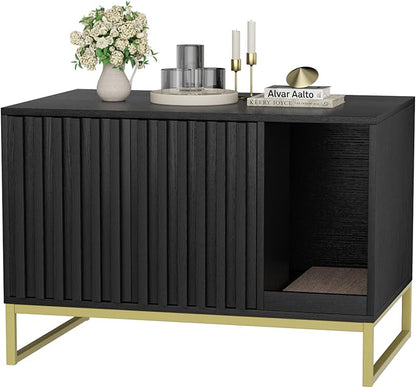 Halitaa Litter Box Enclosure, Modern Cat Litter Box Furniture Hidden Litter Box with Scratch Pad, Cat Washroom House End Table, Entryway Bench for Livingroom (Black)