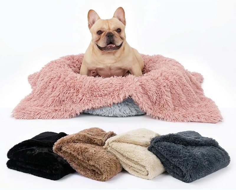 Pink Fluffy Long Faux Fur Pet Throw Blankets for Dogs Waterproof Pet Blanket for Puppy Cats Couch Protector Mat Love Bed Cover Washable(Pink,S)